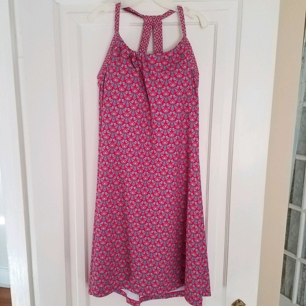 PrAna Pink and Gray Geometric Print Quinn Sundress with Shelf Bra Size S